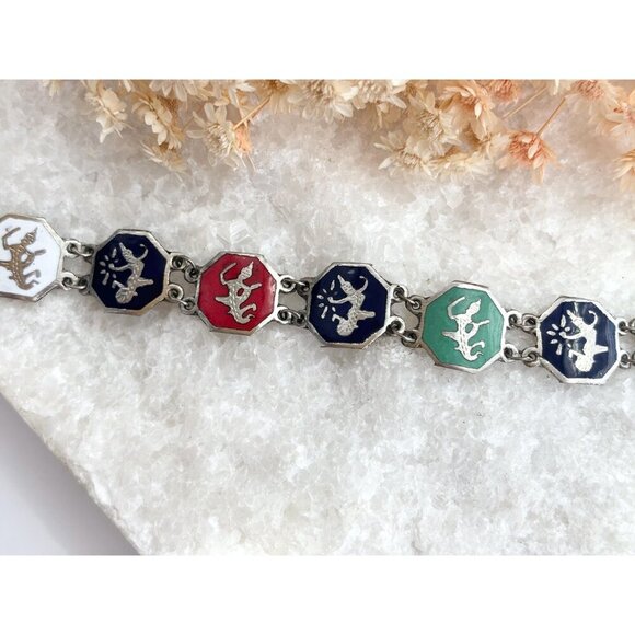 Siam Sterling Rainbow Hexagon Multi God & Goddess Figure 925 Vintage Bracelet - Picture 7 of 10